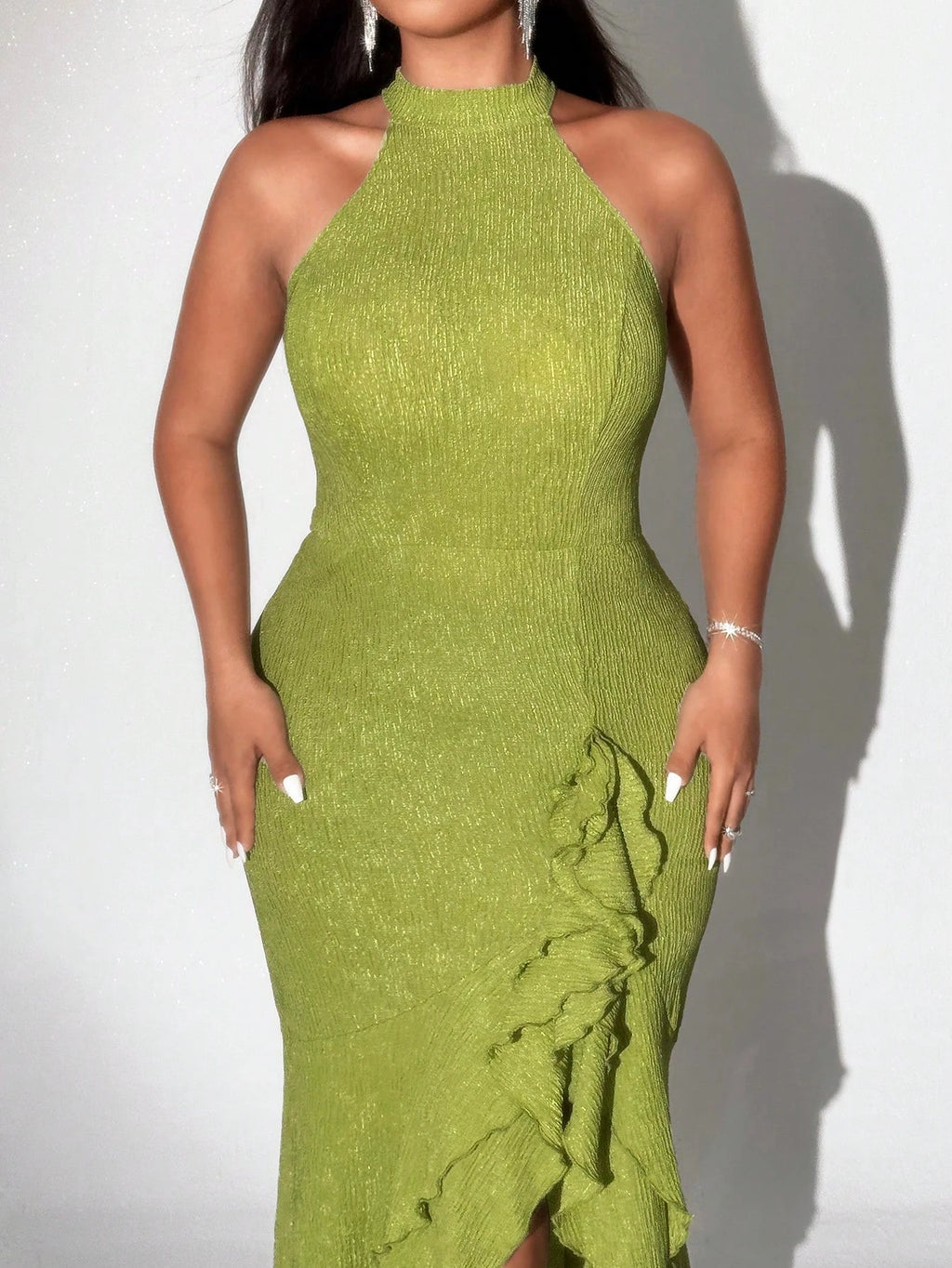 Robe Longue Ajustée — Sans Manches, Fente Latérale, Longueur Cheville