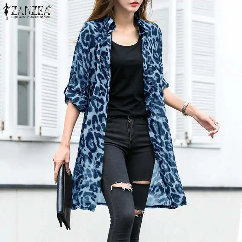 Kimono Blouse Léopard — Mousseline, Manches Longues & Col en V
