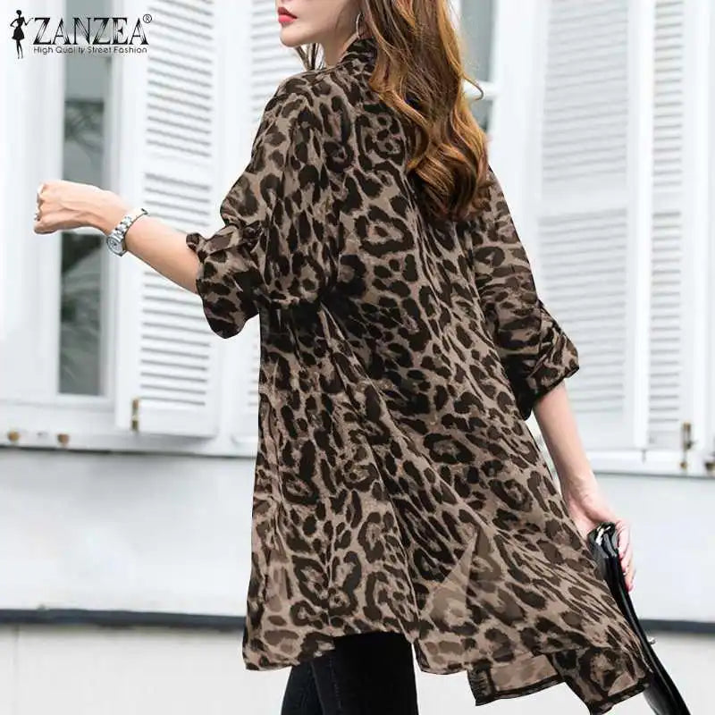 Kimono Blouse Léopard — Mousseline, Manches Longues & Col en V