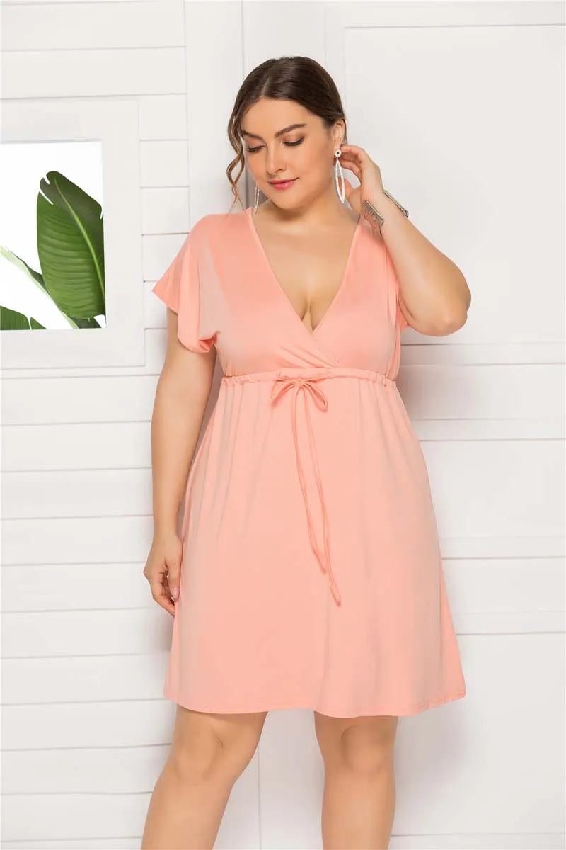 Mini Robe Col en V — Manches Courtes & Taille Empire