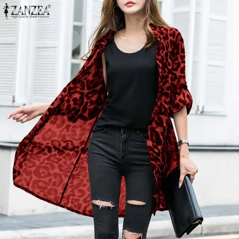Kimono Blouse Léopard — Mousseline, Manches Longues & Col en V