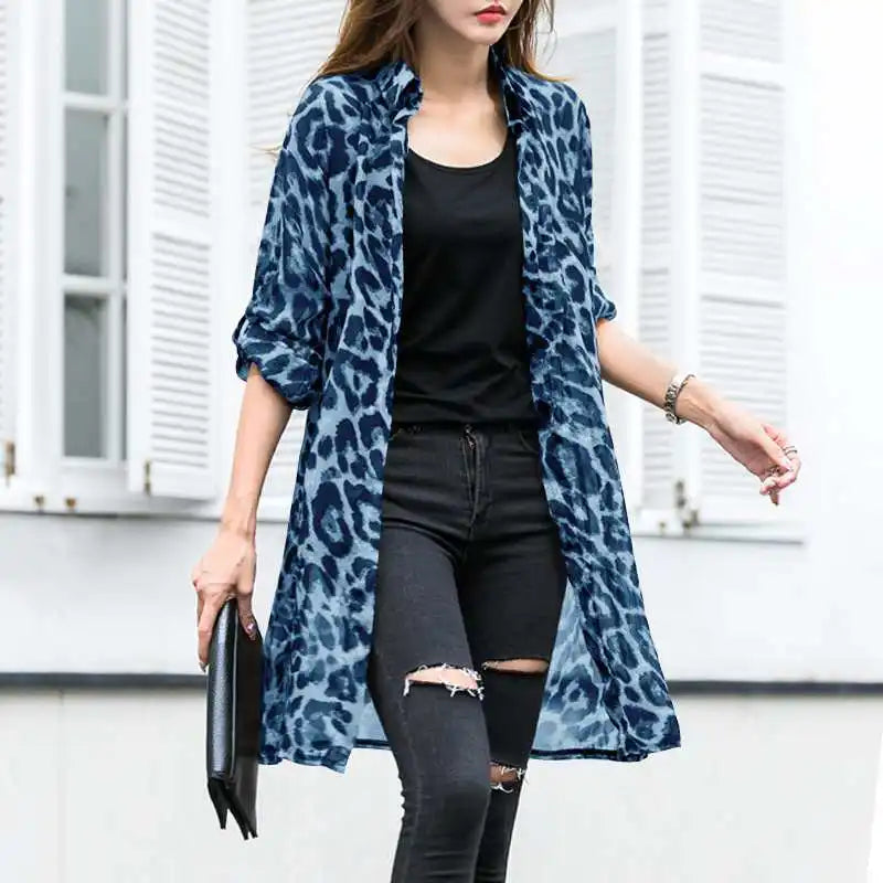 Kimono Blouse Léopard — Mousseline, Manches Longues & Col en V