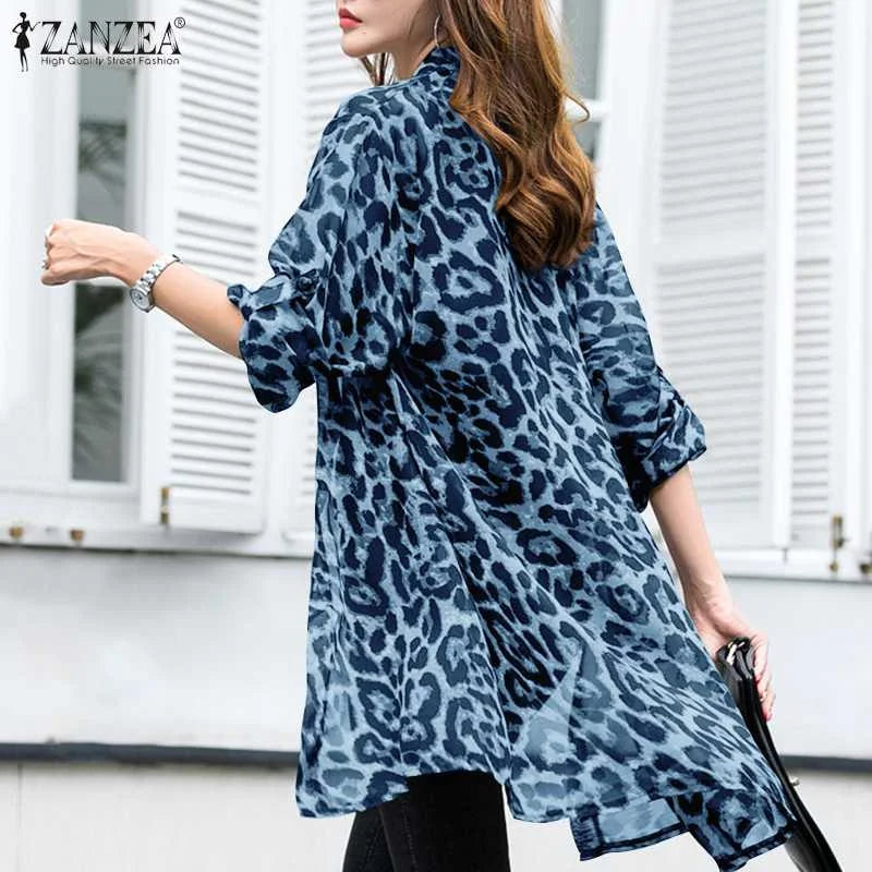 Kimono Blouse Léopard — Mousseline, Manches Longues & Col en V