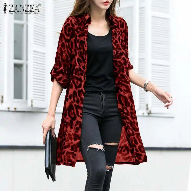 Kimono Blouse Léopard — Mousseline, Manches Longues & Col en V