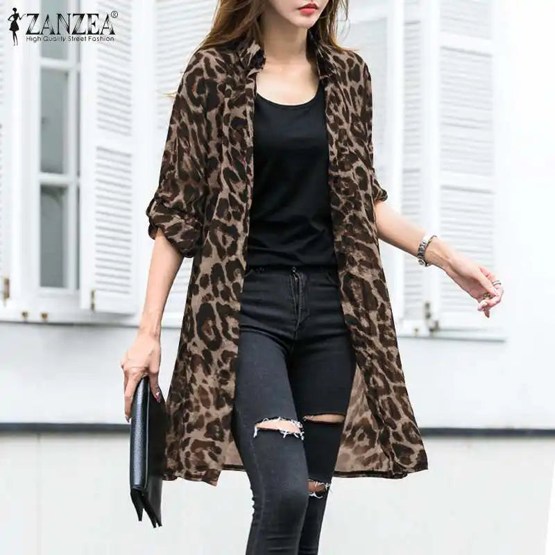 Kimono Blouse Léopard — Mousseline, Manches Longues & Col en V