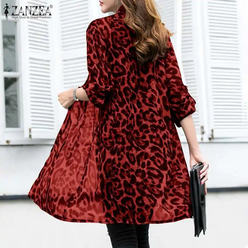 Kimono Blouse Léopard — Mousseline, Manches Longues & Col en V