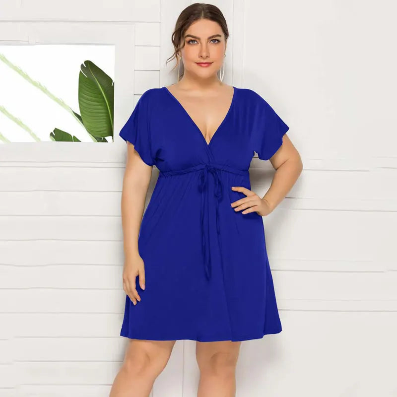 Mini Robe Col en V — Manches Courtes & Taille Empire