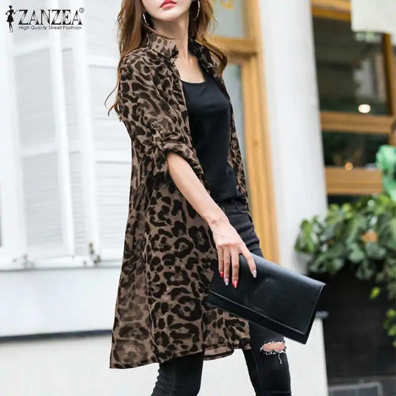 Kimono Blouse Léopard — Mousseline, Manches Longues & Col en V