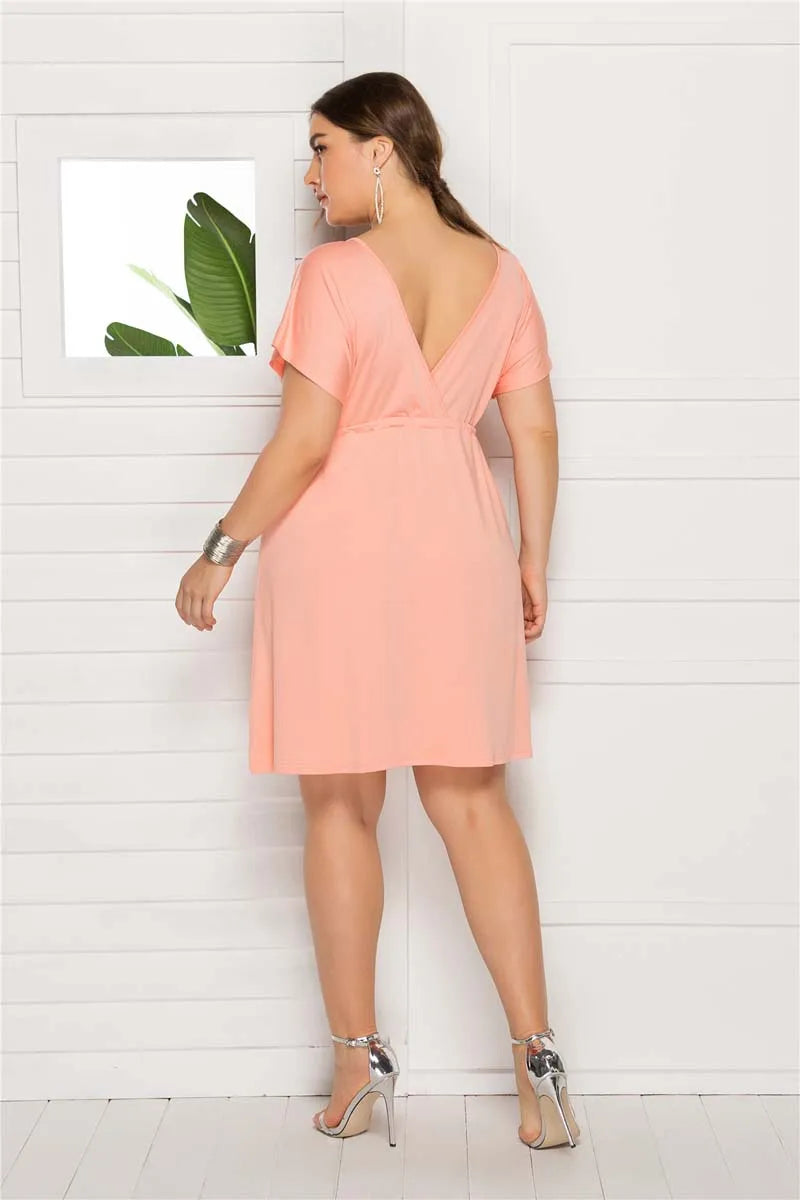 Mini Robe Col en V — Manches Courtes & Taille Empire