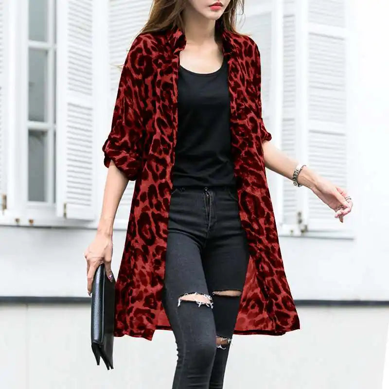 Kimono Blouse Léopard — Mousseline, Manches Longues & Col en V