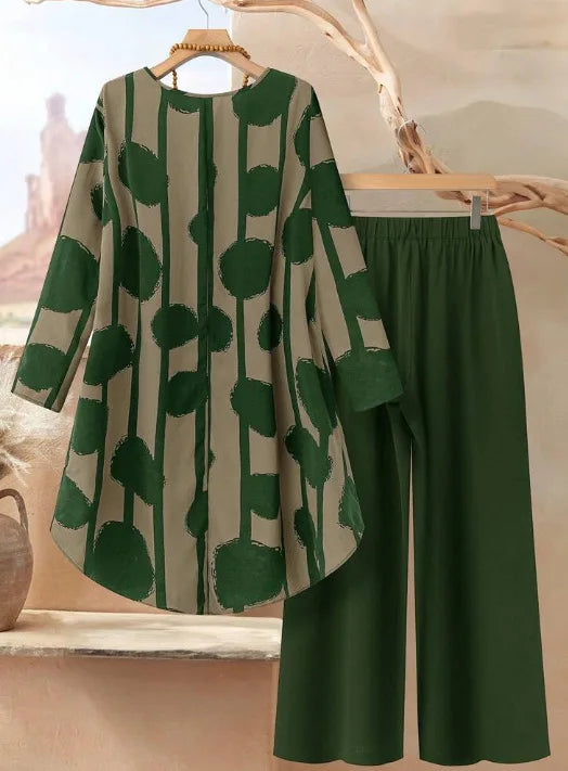 Ensemble 2 Pièces Floral — Haut Manches Longues & Pantalon Jambes Larges