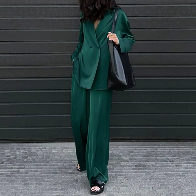 Ensemble Pantalon Ample & Chemise — Col Rabattu, Manches Longues, Coupe Lâche