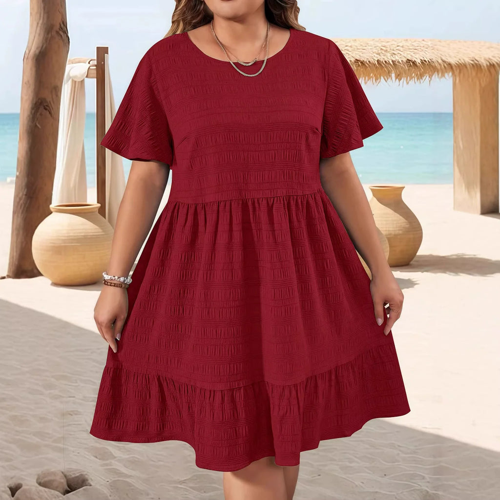 Robe d'Été Ample — Col Rond, Volants & Manches Courtes