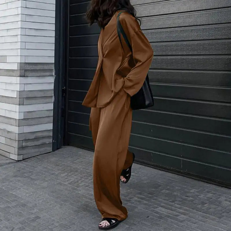 Ensemble Pantalon Ample & Chemise — Col Rabattu, Manches Longues, Coupe Lâche