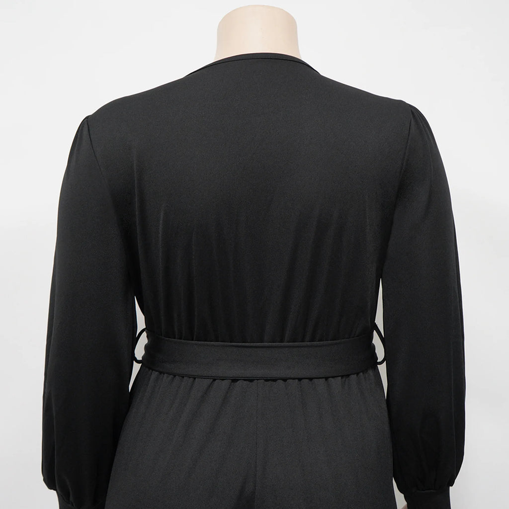 Combinaison Col en V & Ceinture — Écharpe, Jambes Larges, Pleine Longueur, Automne/Hiver