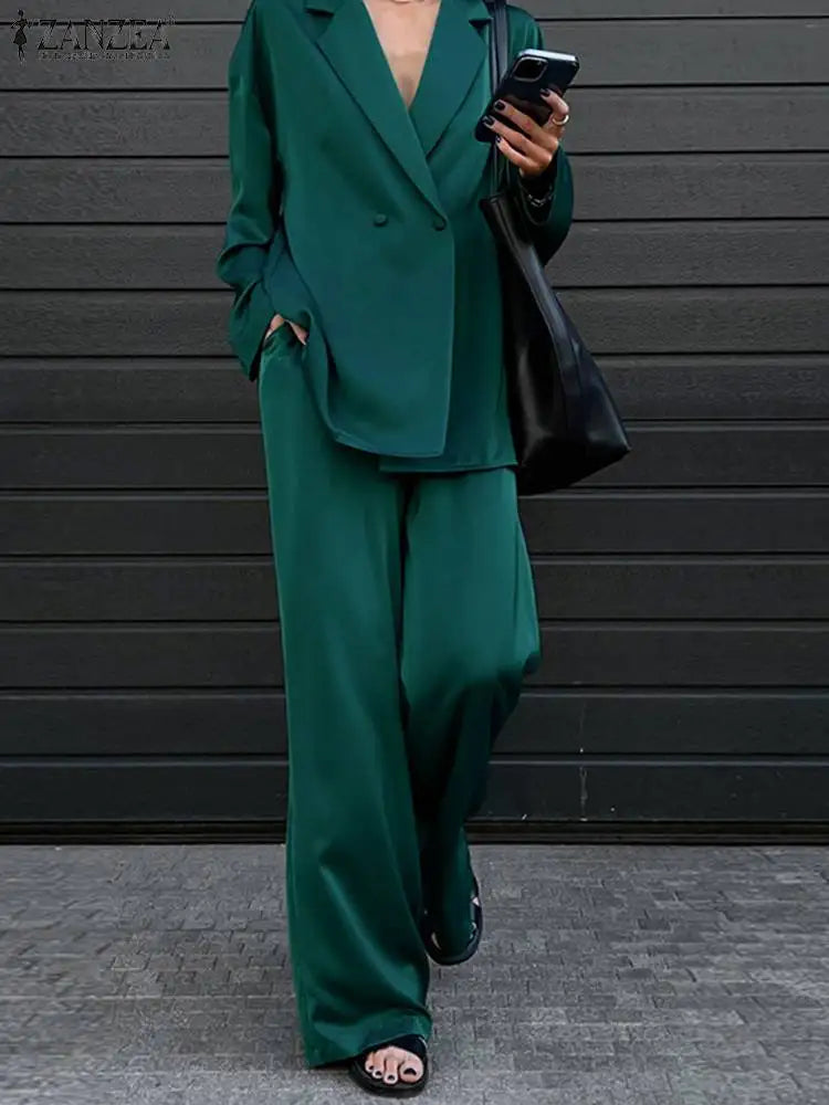 Ensemble Pantalon Ample & Chemise — Col Rabattu, Manches Longues, Coupe Lâche