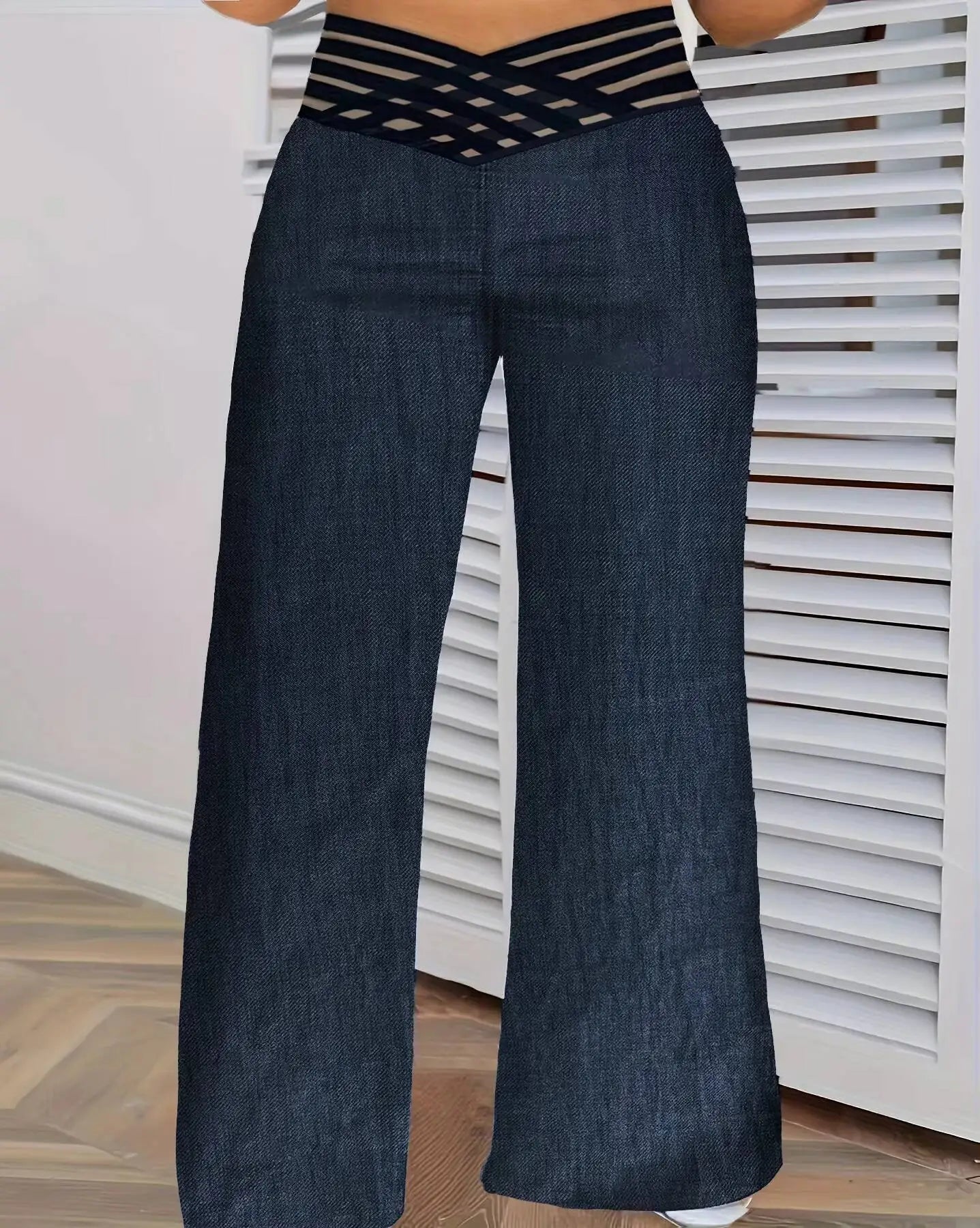 Pantalon Large Taille Haute Maille Transparente — Style Y2K Streetwear, Pleine Longueur