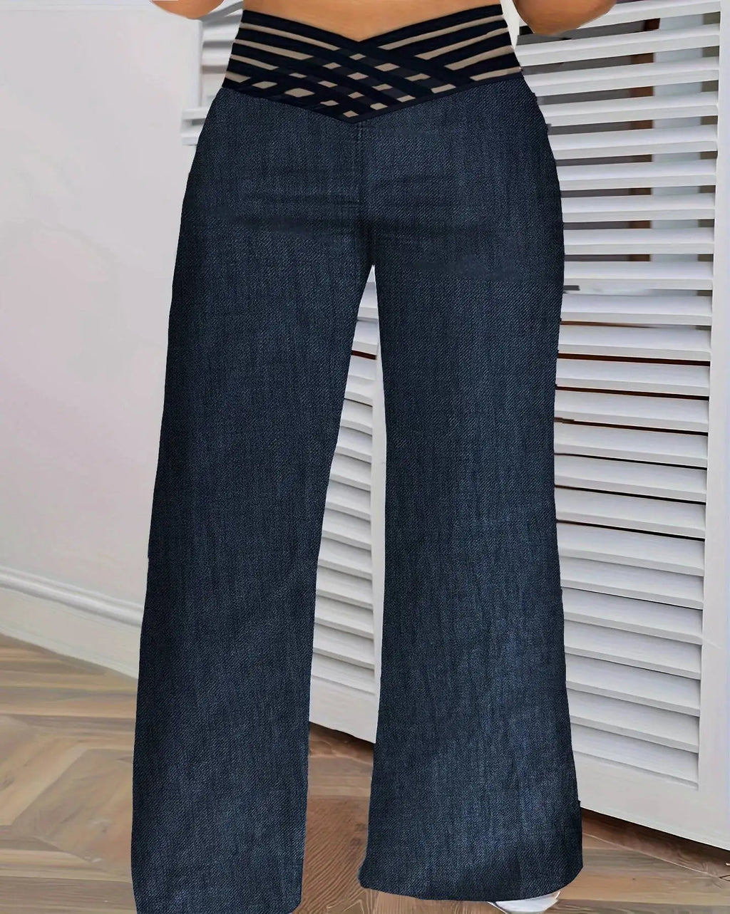 Pantalon Large Taille Haute Maille Transparente — Style Y2K Streetwear, Pleine Longueur