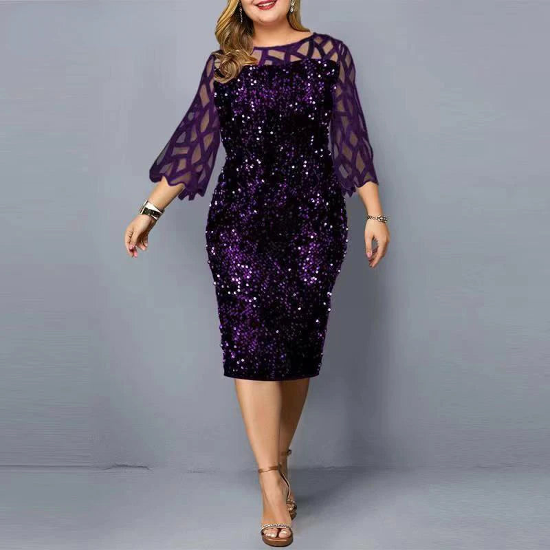 Robe Midi Sequins — Manches Courtes, Silhouette Une Ligne, Style Soirée