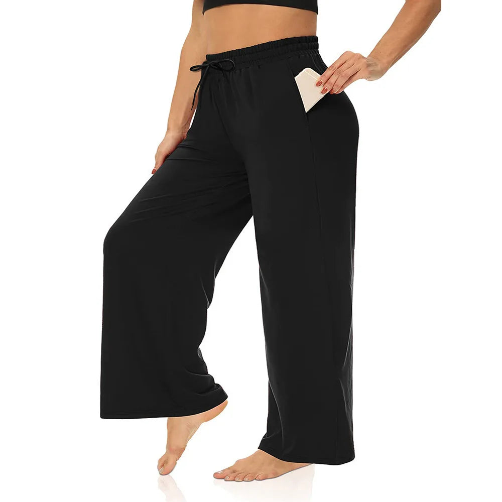 Pantalon Jambes Larges — Taille Élastique & Poches