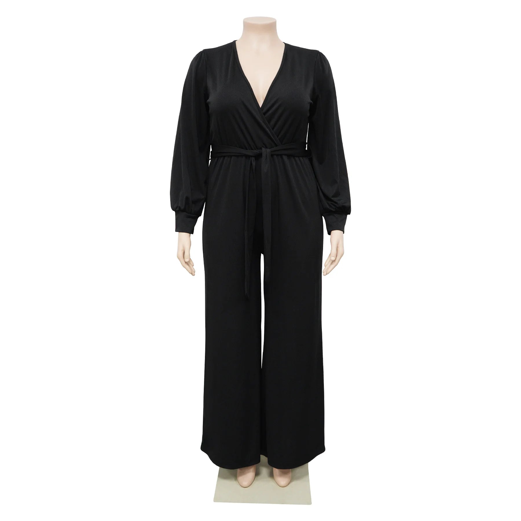 Combinaison Col en V & Ceinture — Écharpe, Jambes Larges, Pleine Longueur, Automne/Hiver