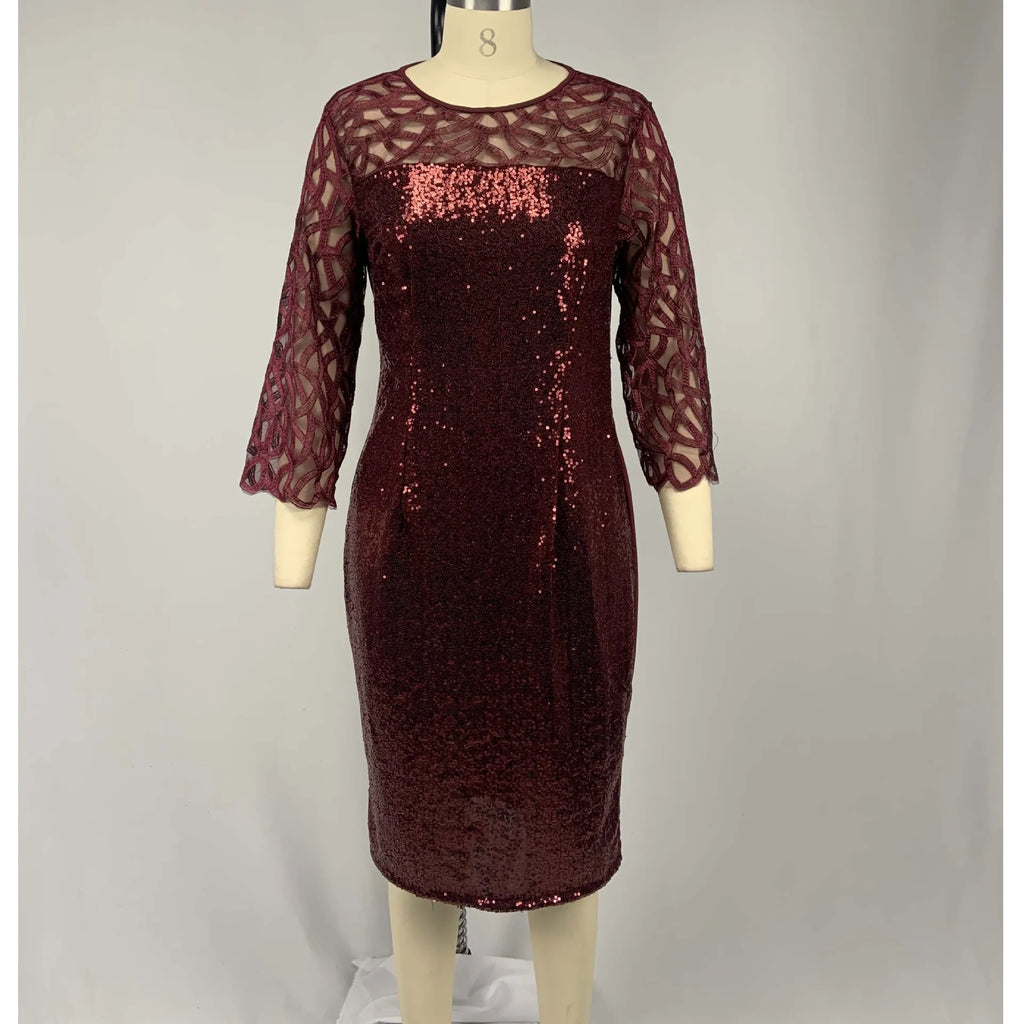 Robe Midi Sequins — Manches Courtes, Silhouette Une Ligne, Style Soirée