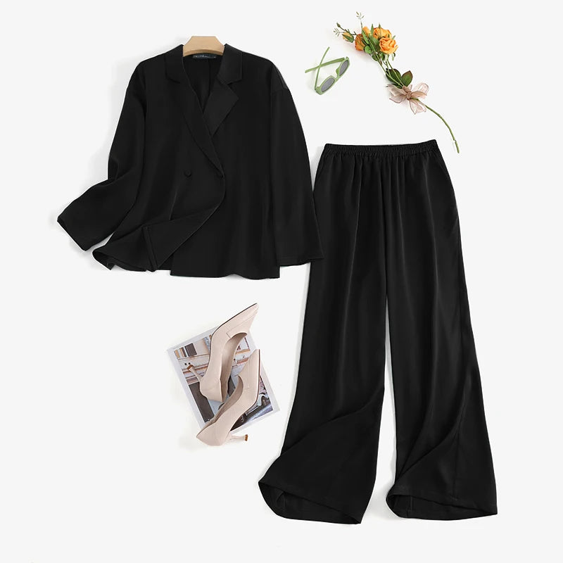 Ensemble Pantalon Ample & Chemise — Col Rabattu, Manches Longues, Coupe Lâche
