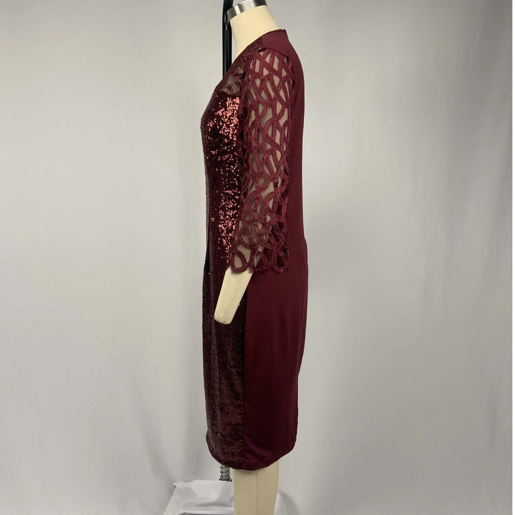 Robe Midi Sequins — Manches Courtes, Silhouette Une Ligne, Style Soirée
