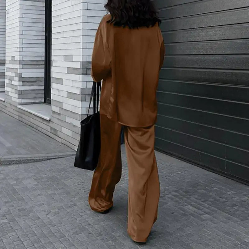 Ensemble Pantalon Ample & Chemise — Col Rabattu, Manches Longues, Coupe Lâche