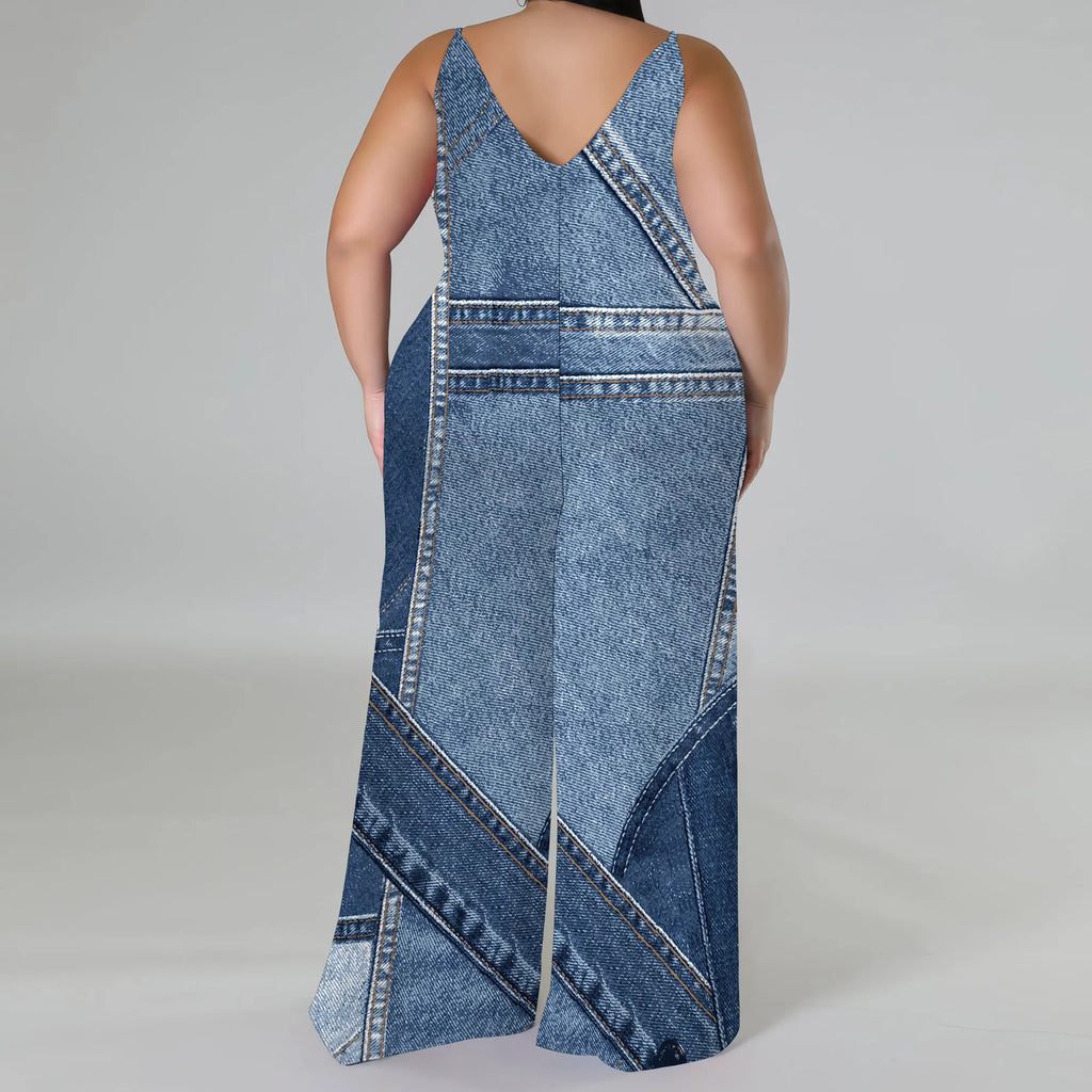 Combinaison Barboteuse Ample Imprimée — Sans Manches, Poches, Jambes Larges, Streetwear