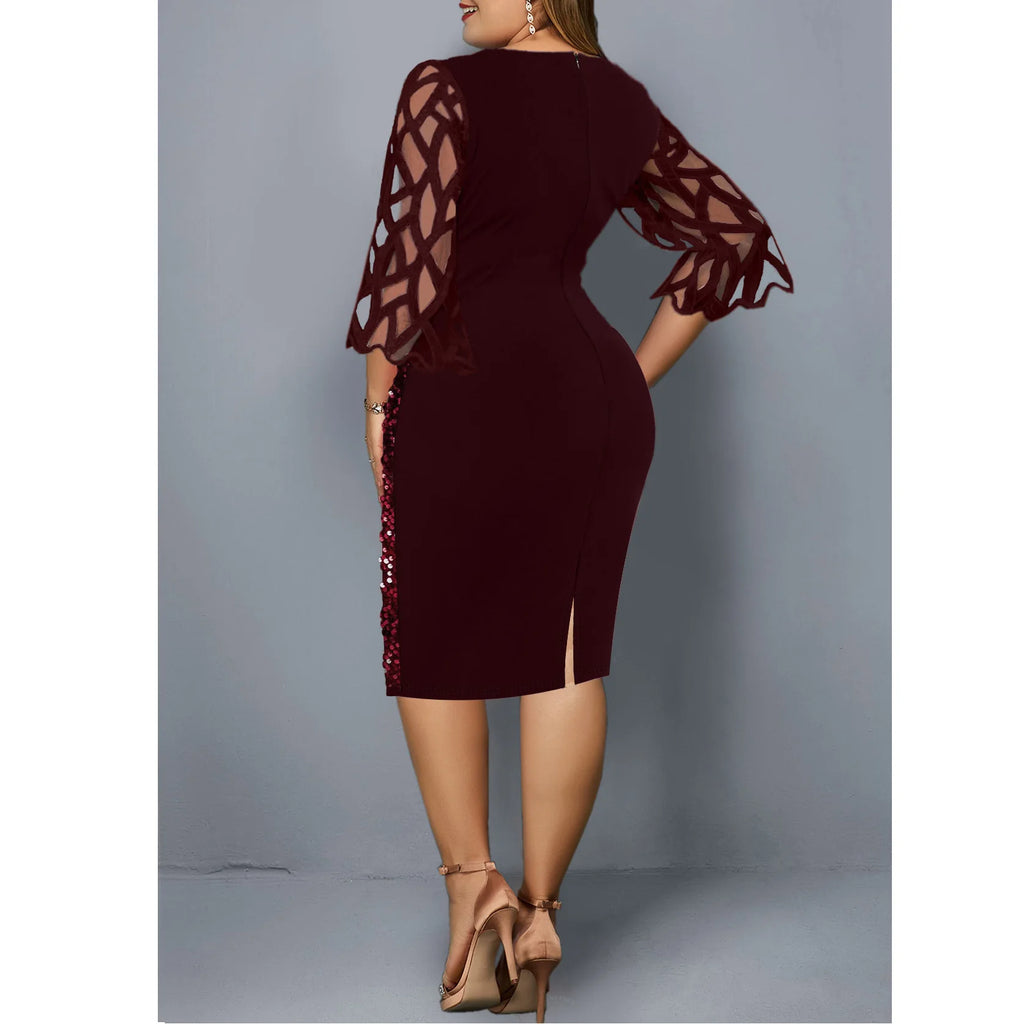 Robe Midi Sequins — Manches Courtes, Silhouette Une Ligne, Style Soirée