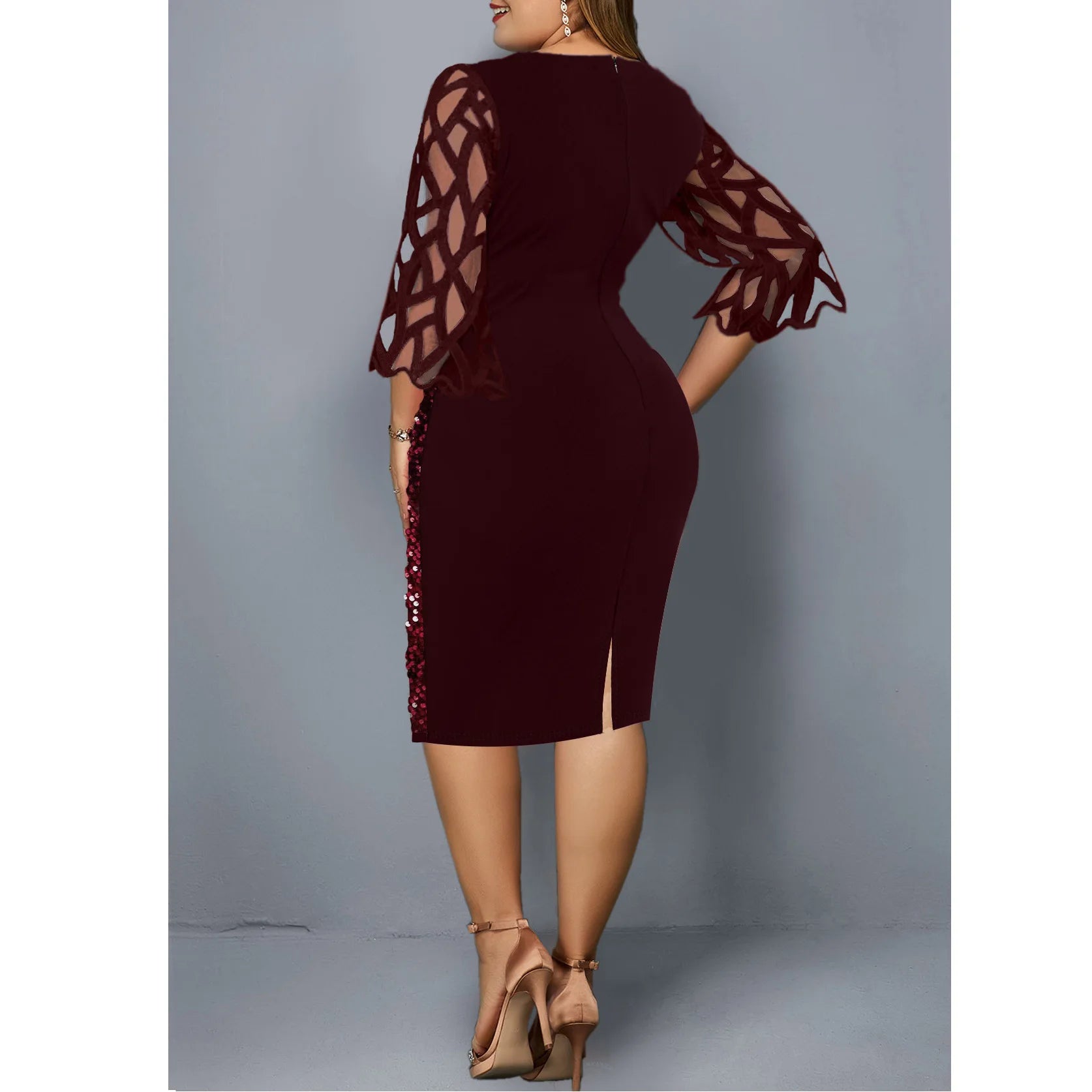 Robe Midi Sequins — Manches Courtes, Silhouette Une Ligne, Style Soirée