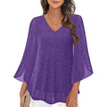 Chemise Ample Col en V — Manches 3/4 Évasées, Ouverture Totale, Coupe Régulière