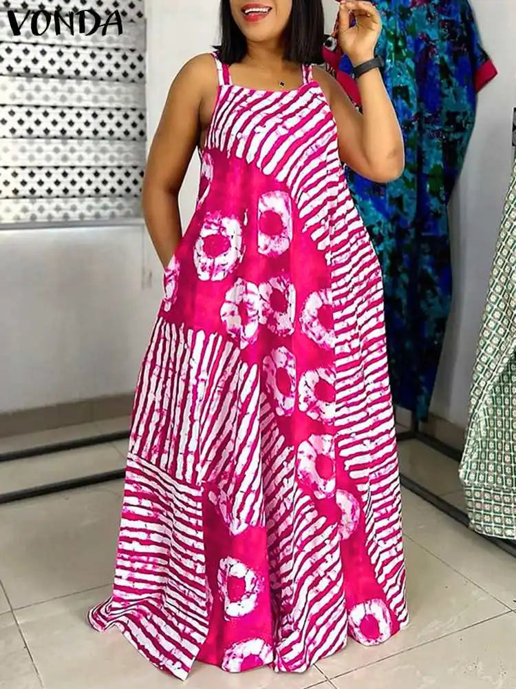 Robe Maxi Bohème Imprimée — Col Carré, Sans Manches, Longueur Cheville