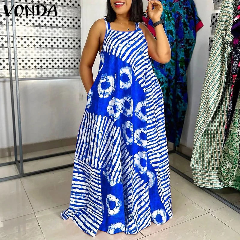 Robe Maxi Bohème Imprimée — Col Carré, Sans Manches, Longueur Cheville