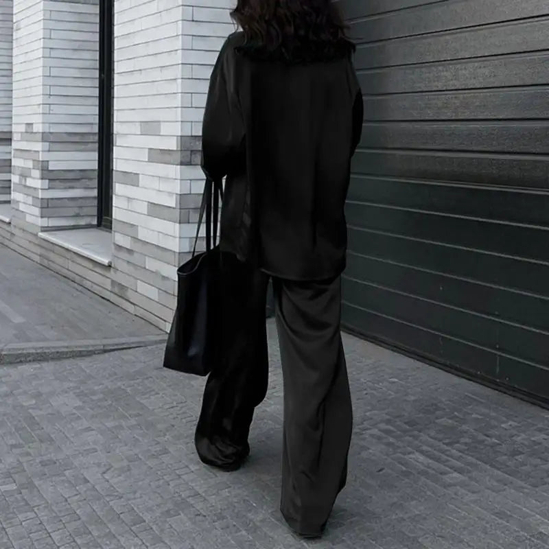 Ensemble Pantalon Ample & Chemise — Col Rabattu, Manches Longues, Coupe Lâche