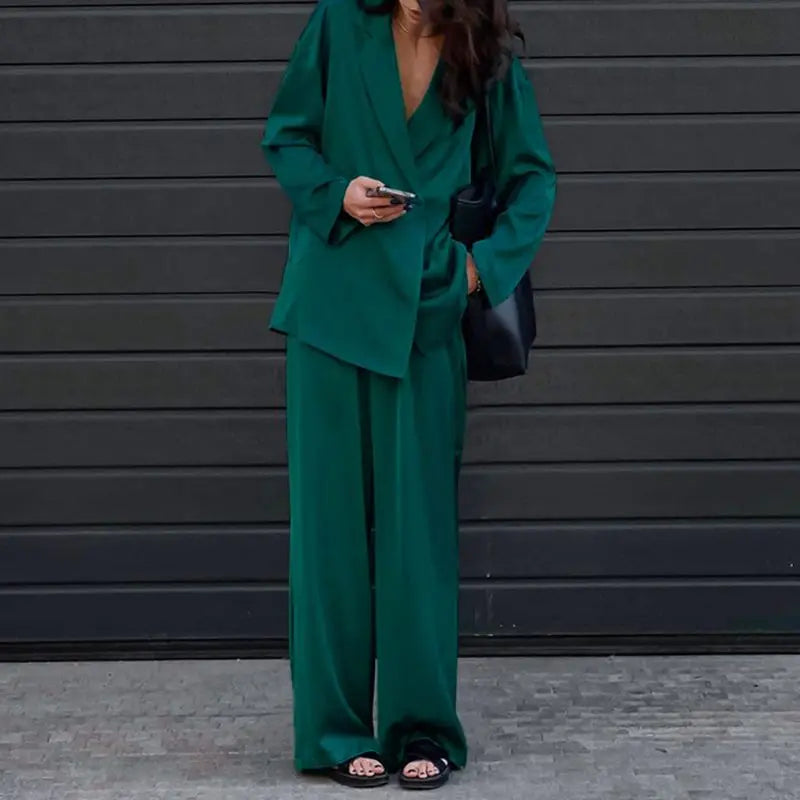 Ensemble Pantalon Ample & Chemise — Col Rabattu, Manches Longues, Coupe Lâche