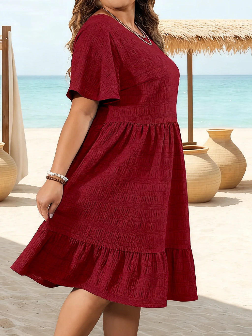 Robe d'Été Ample — Col Rond, Volants & Manches Courtes