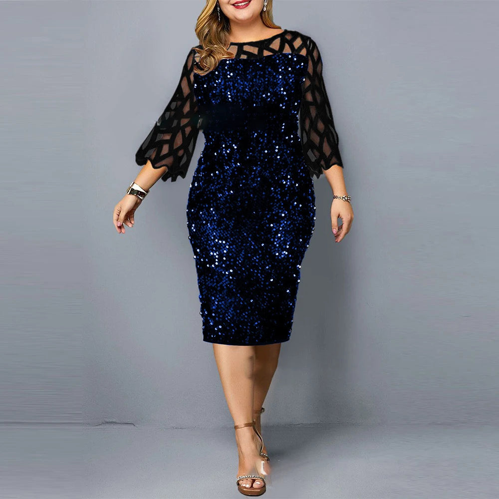 Robe Midi Sequins — Manches Courtes, Silhouette Une Ligne, Style Soirée