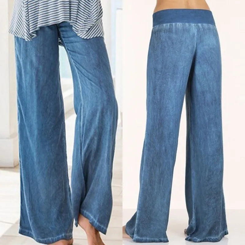 Jean Jambes Larges Style Anglais — Coupe Lâche, Taille Haute, Pleine Longueur