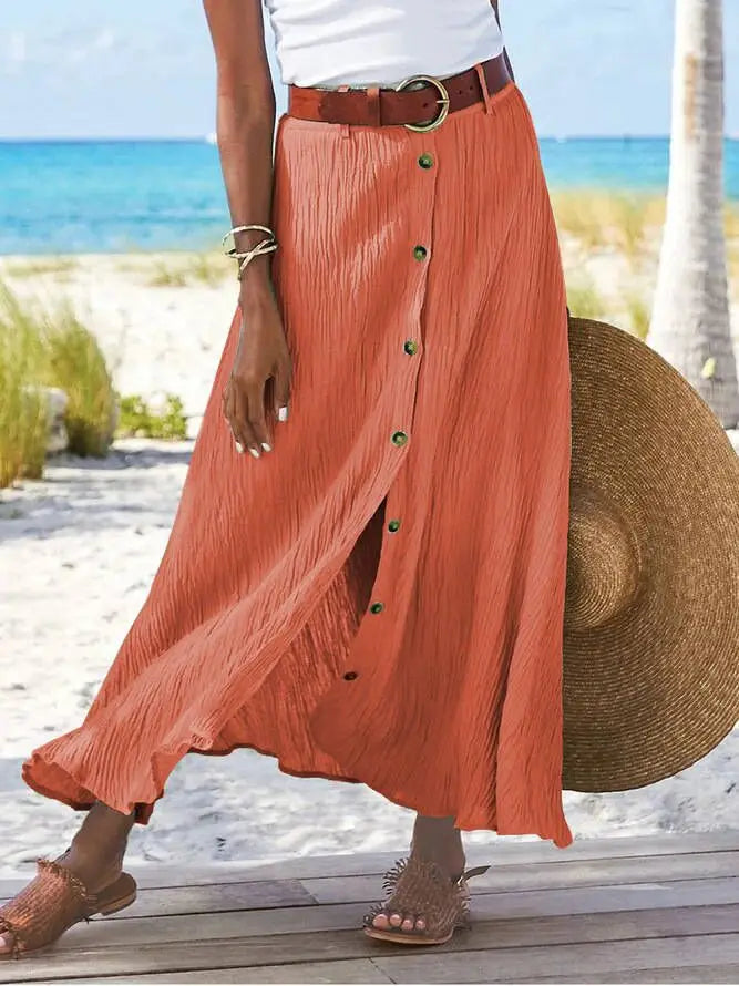 Jupe Longue Ligne A — Boutons, Couleur Unie, Fente Latérale