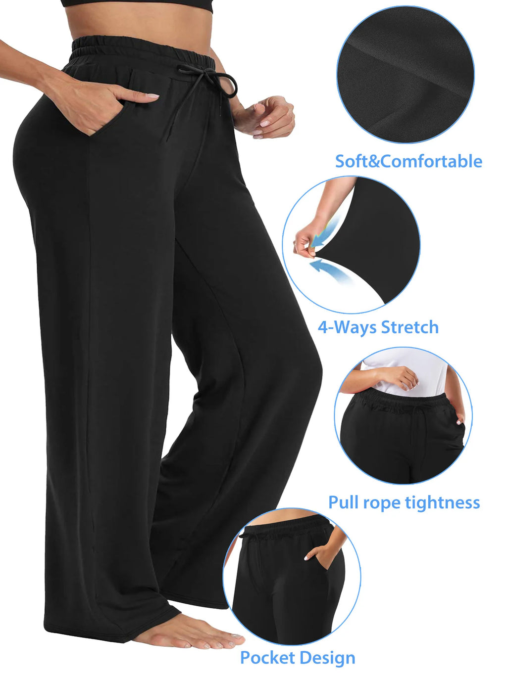 Pantalon Jambes Larges — Taille Élastique & Poches