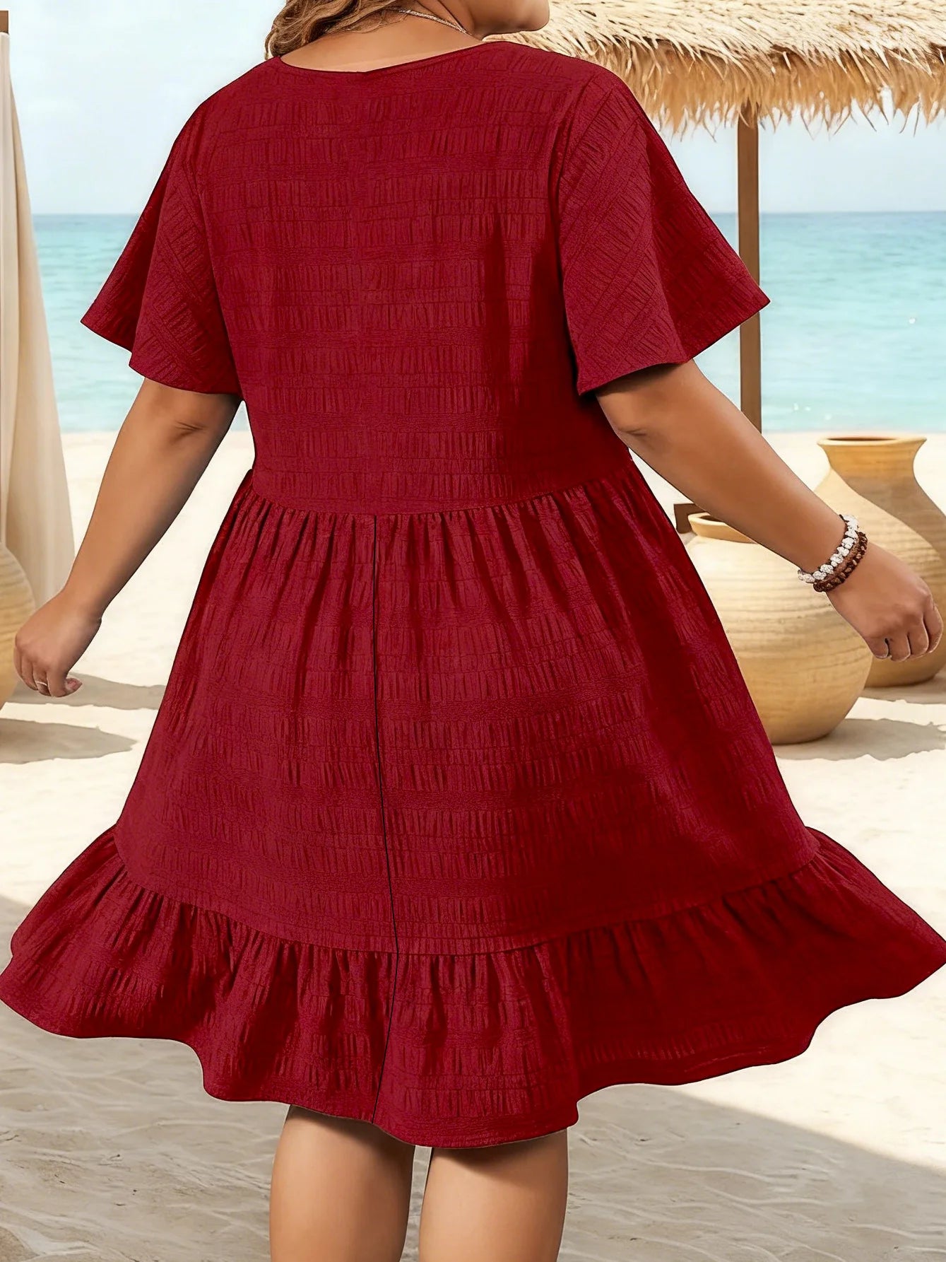 Robe d'Été Ample — Col Rond, Volants & Manches Courtes