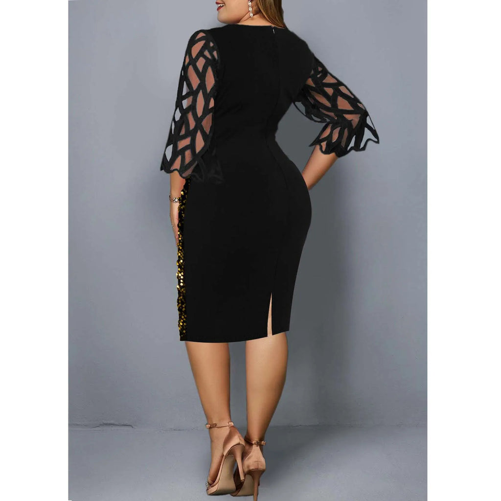 Robe Midi Sequins — Manches Courtes, Silhouette Une Ligne, Style Soirée