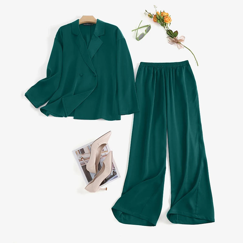 Ensemble Pantalon Ample & Chemise — Col Rabattu, Manches Longues, Coupe Lâche