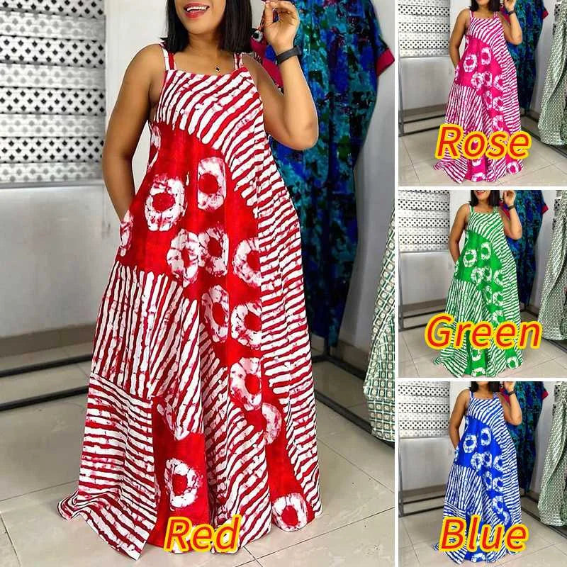 Robe Maxi Bohème Imprimée — Col Carré, Sans Manches, Longueur Cheville