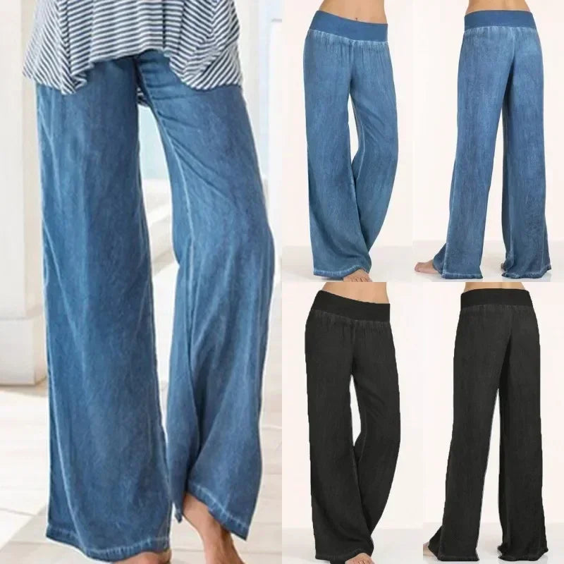 Jean Jambes Larges Style Anglais — Coupe Lâche, Taille Haute, Pleine Longueur
