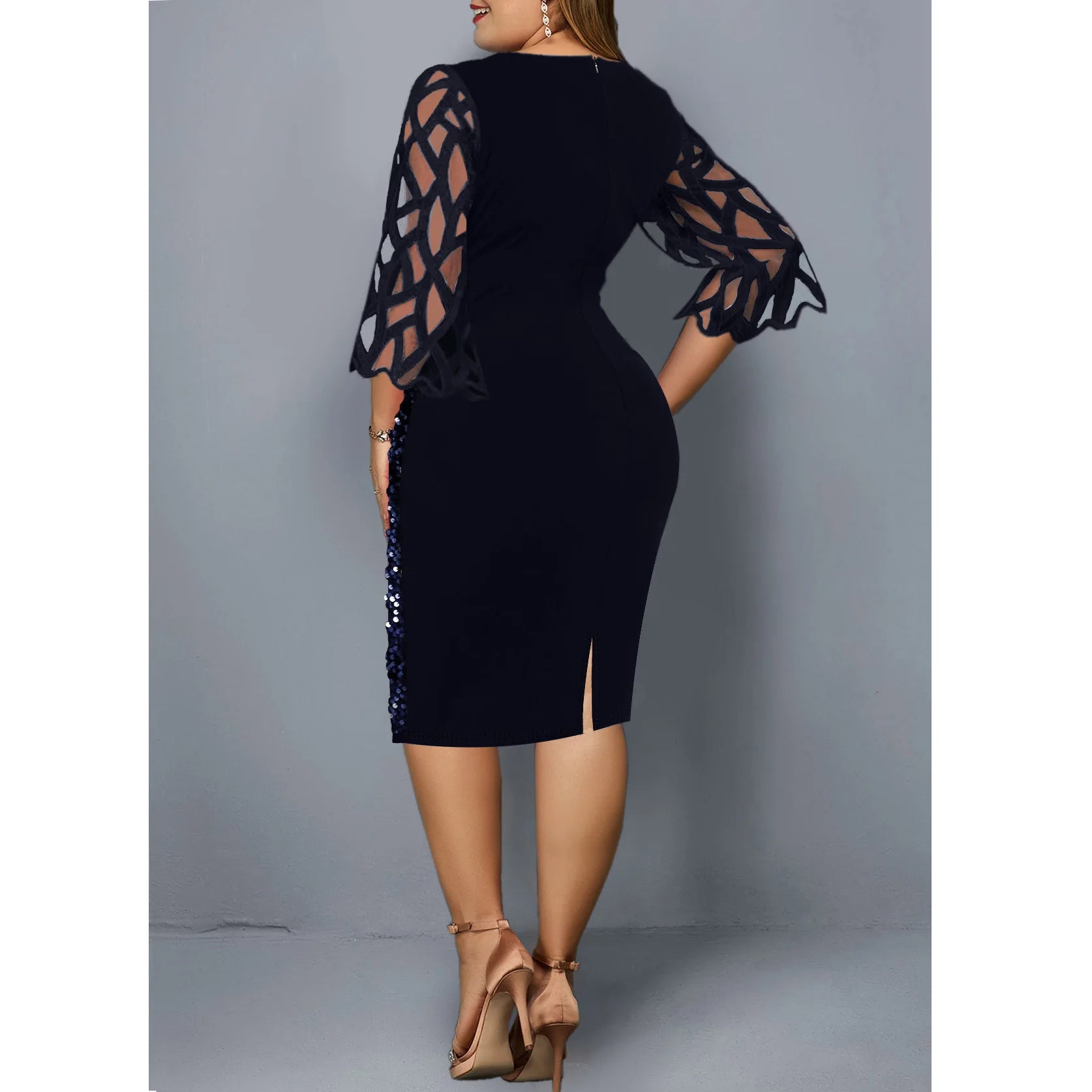 Robe Midi Sequins — Manches Courtes, Silhouette Une Ligne, Style Soirée