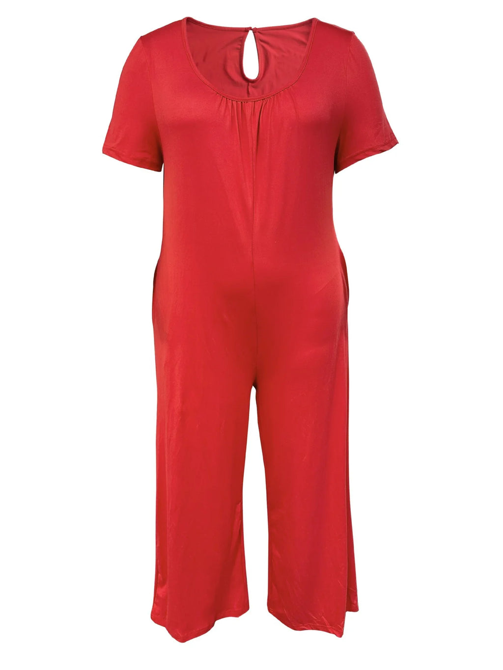 Combinaison Salopette Jambes Larges — Couleur Unie, Manches Courtes & Poches
