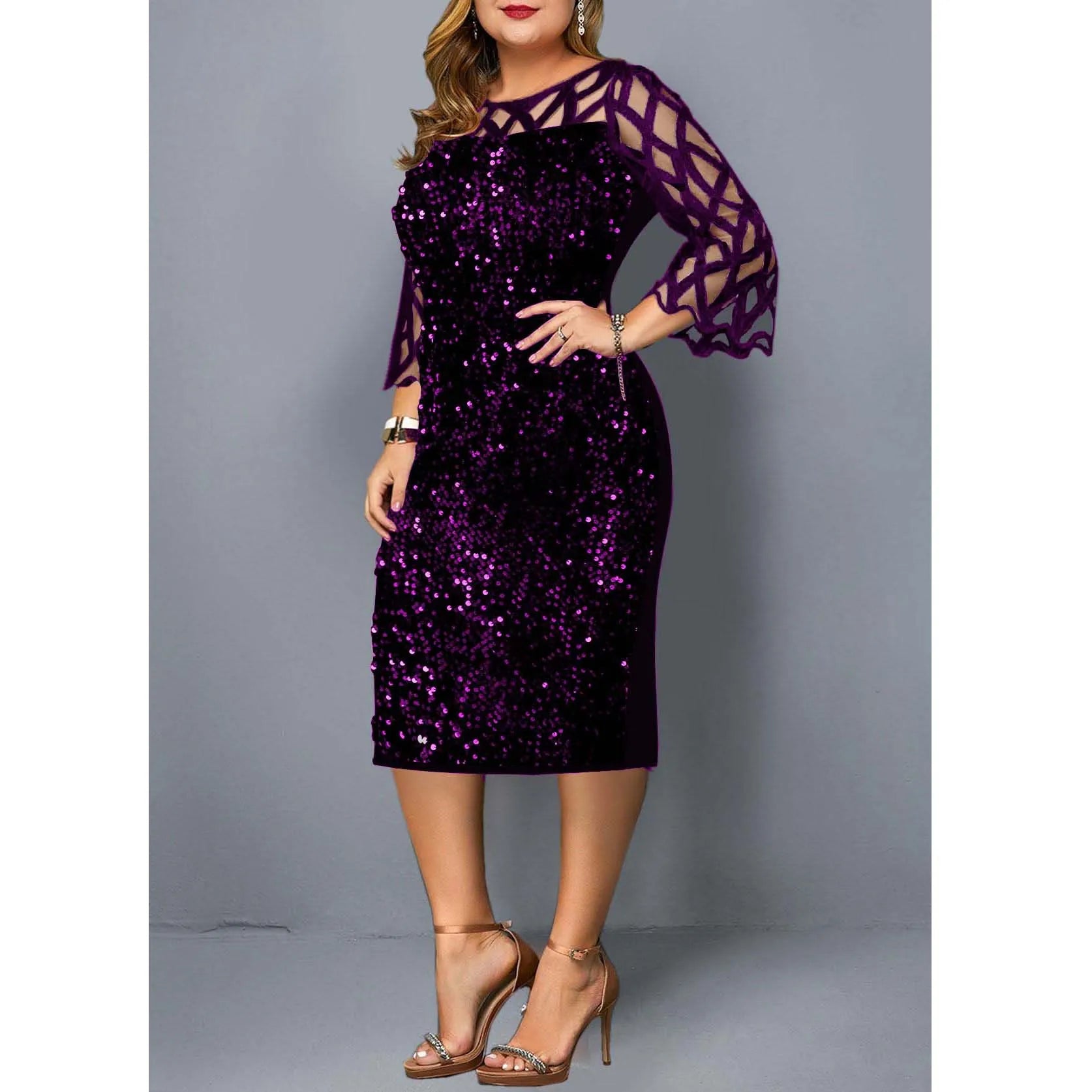Robe Midi Sequins — Manches Courtes, Silhouette Une Ligne, Style Soirée